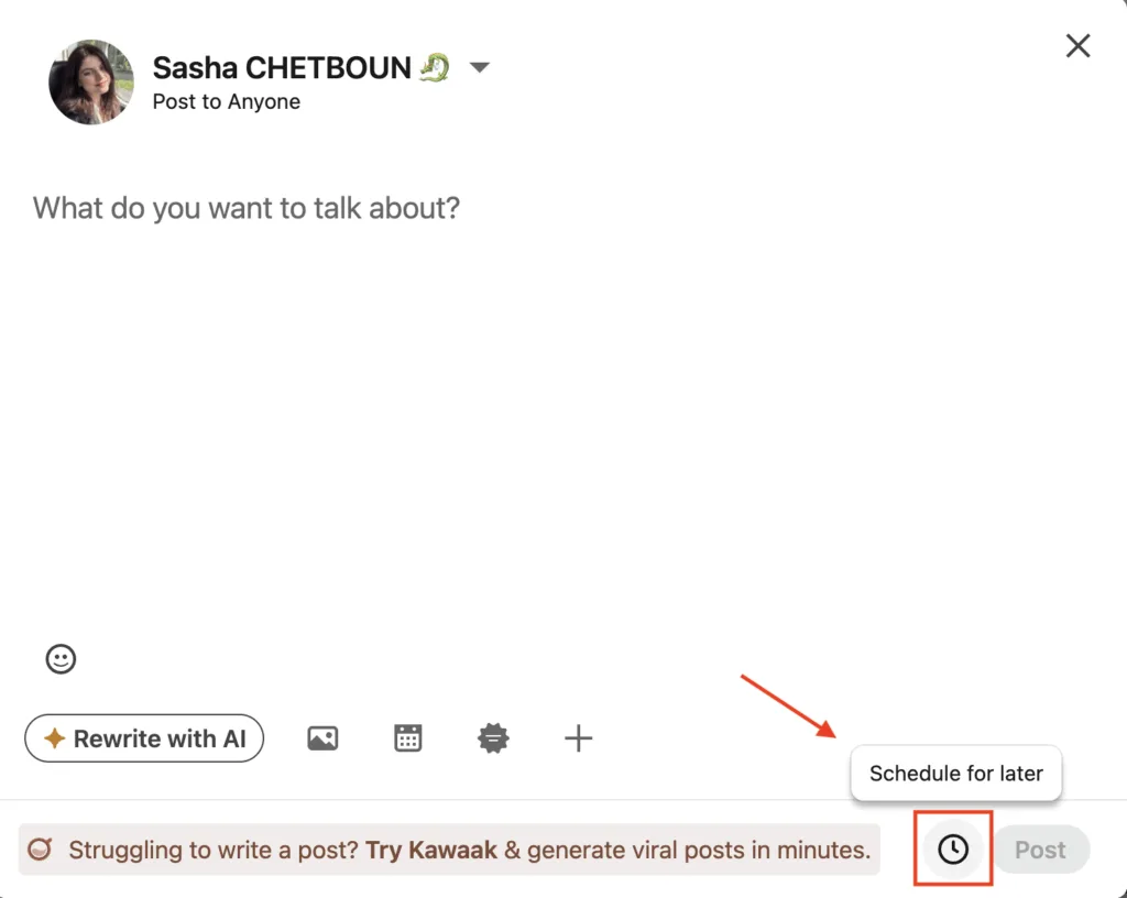 How do you schedule a post on Linkedin - desktop
