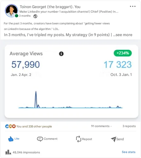 LinkedIn hook - concret example, over version