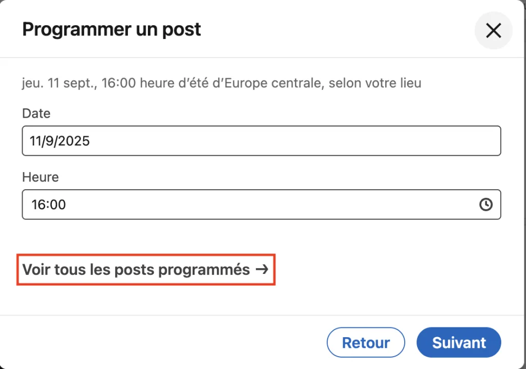 Programmer post LinkedIn posts programmés